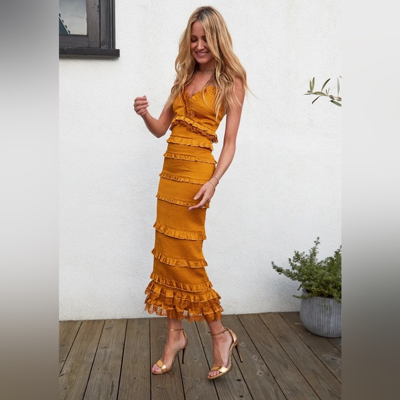 V. Chapman Mustard Ruffle Dress - Picture 8 of 14